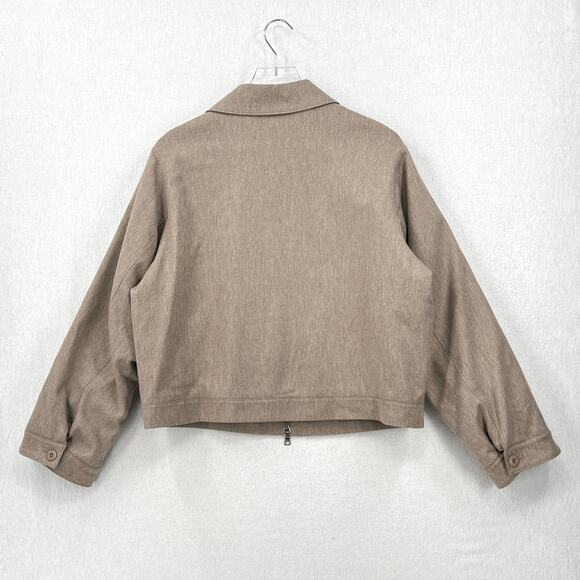 ENZA COSTA Wool Suiting Bomber Jacket Womens Small Tan Zip Collared Padded NEW - Picture 3 of 14